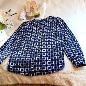 Talbots Boho Large Black, White & Blue Blouse